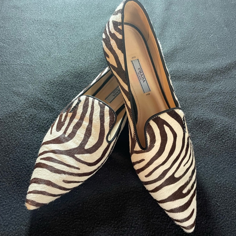 Prada Pony Hair Zebra Pattern Loafers size 7